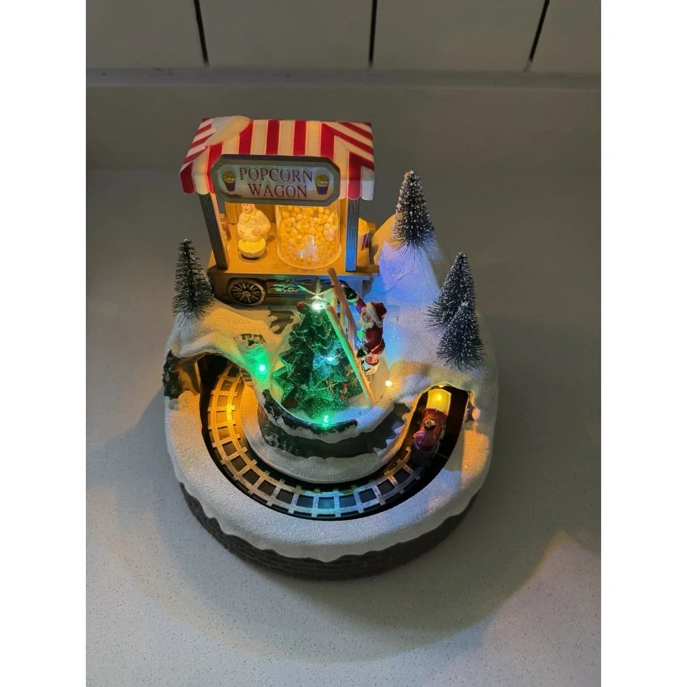 Christmas Village Houses Popcorn Wagon House Village with Music and Led Lights